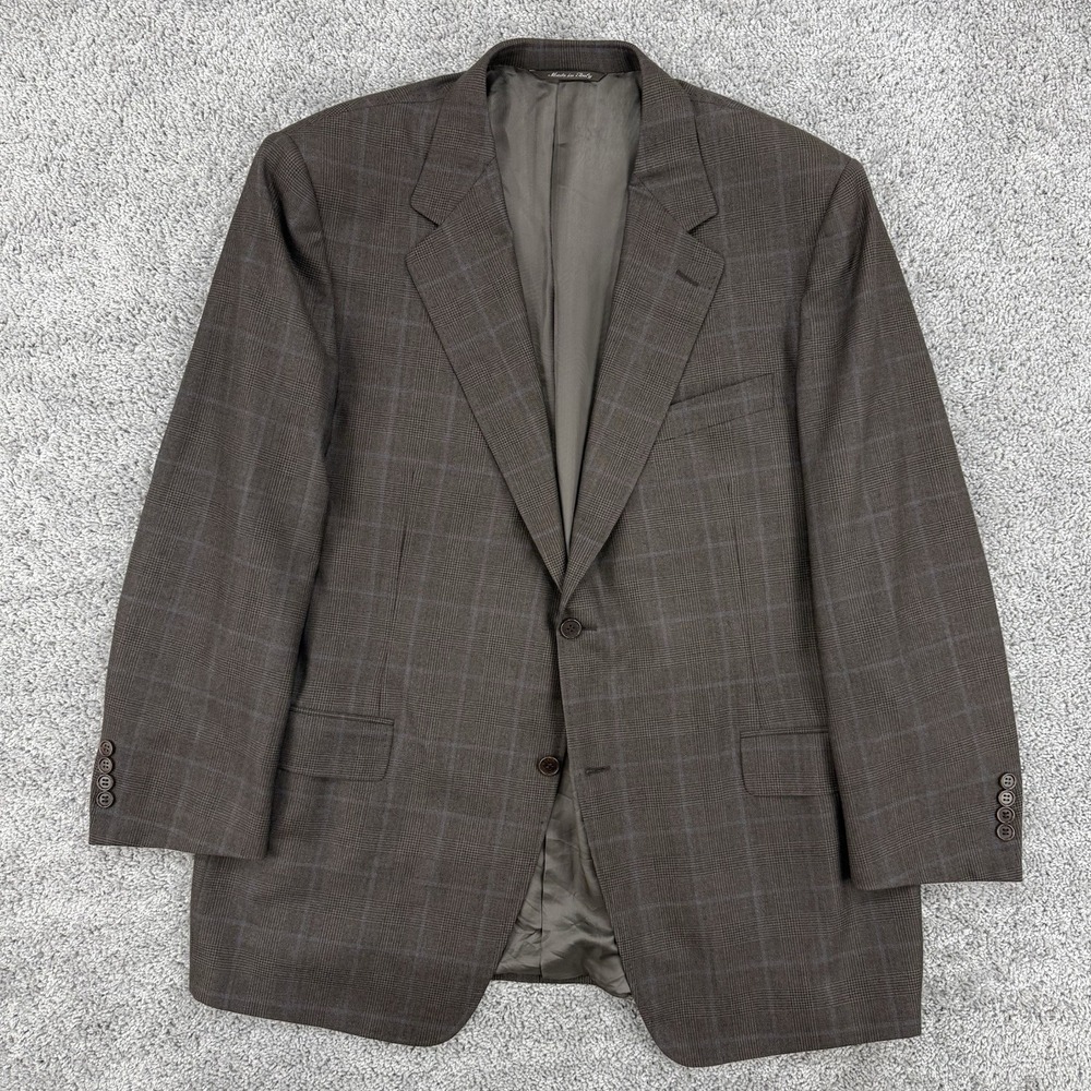 Canali Blazer Men 48 Brown Glen Plaid 100% Wool Made In Italy 2 Button Dual Vent